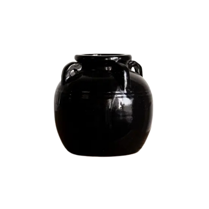 Glazed Black Vase with Handles