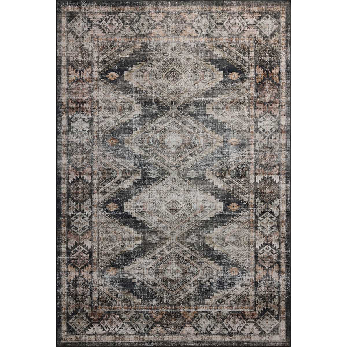 Josie (Amber Lewis × Loloi) JOS-04 Machine Washable Rug [Ink/Earth]