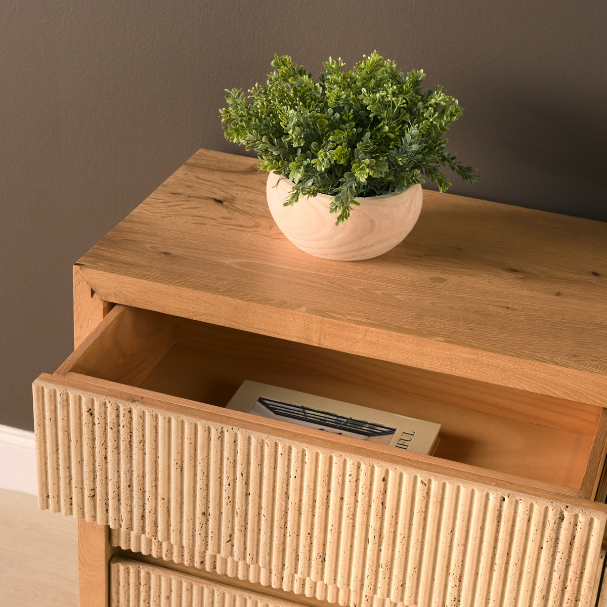 Travona Dresser /w Travertine Drawers
