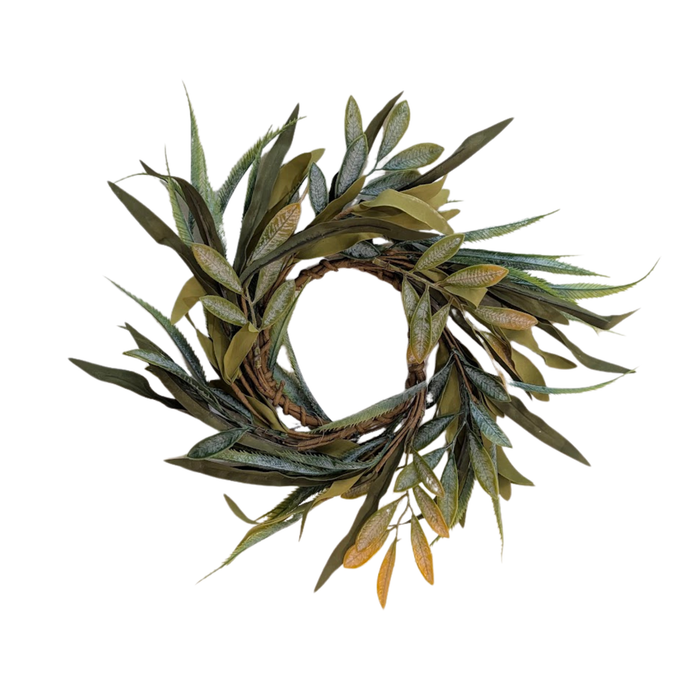 14" Green & Yellow Mixed Leaf Candle Ring