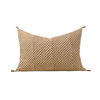 Block Print Check Linen Pillow - Brown [16" x 24"]