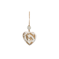 Natural & White Wash Heart Ornament