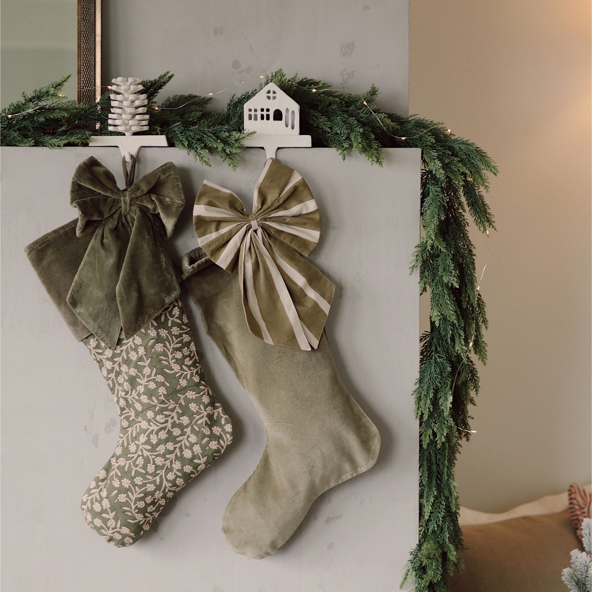 Bow Clip - Block Print Stripe [Olive]