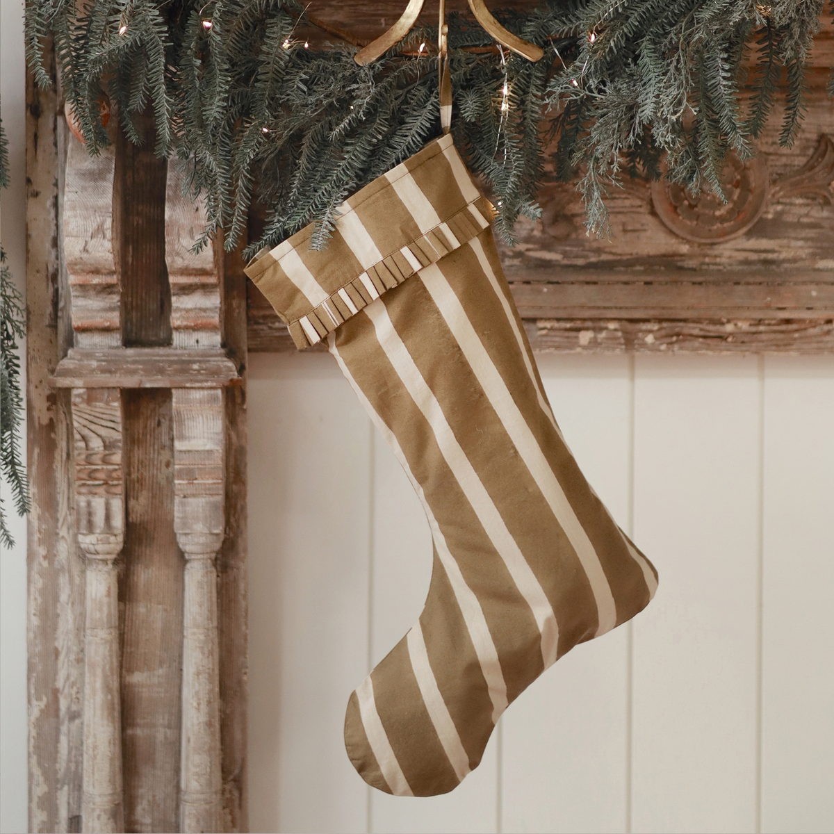 Stocking - Block Print Stripe [Olive]