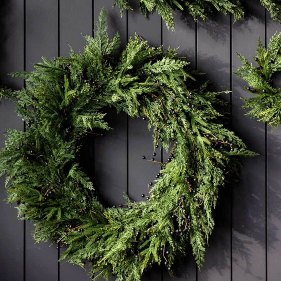 Navy Plum Berry Norfolk Cypress Wreath [Real Touch - 24"]