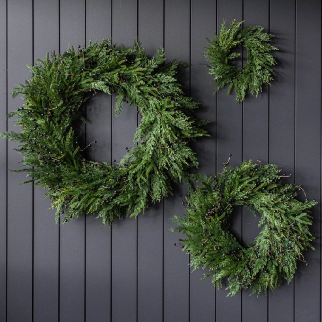 Navy Plum Berry Norfolk Cypress Wreath [Real Touch - 24"]