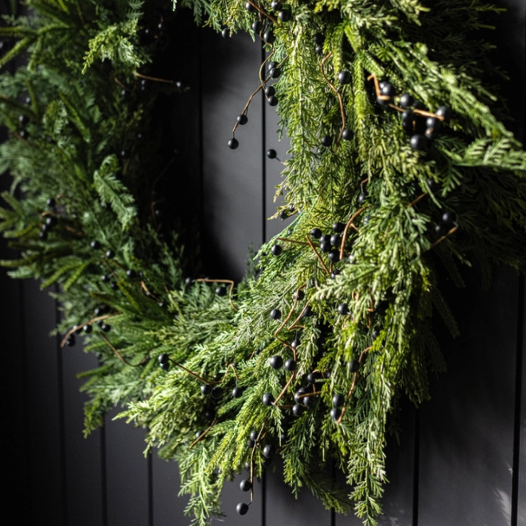 Navy Plum Berry Norfolk Cypress Wreath [Real Touch - 24"]