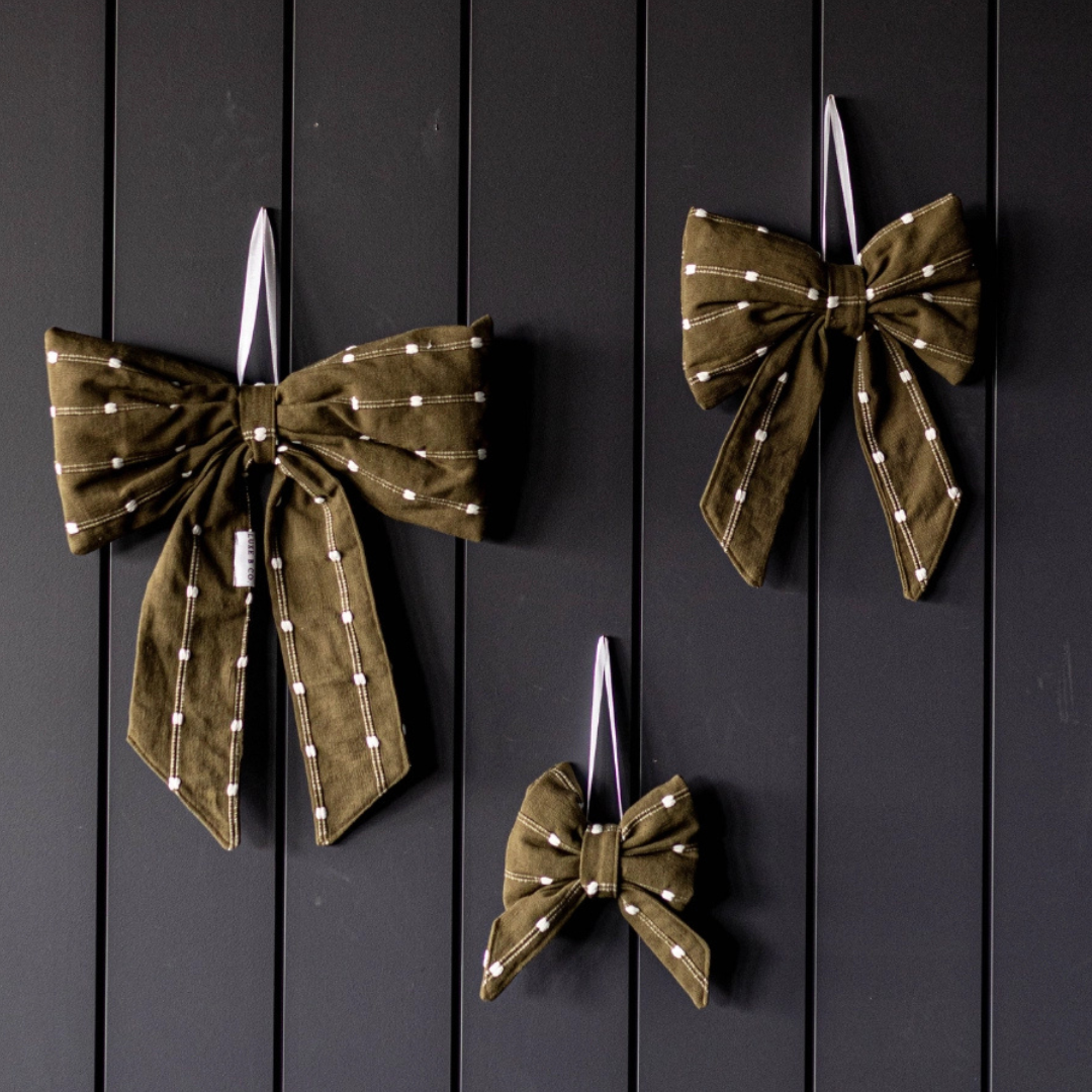 Olive Dotted Fabric Bow