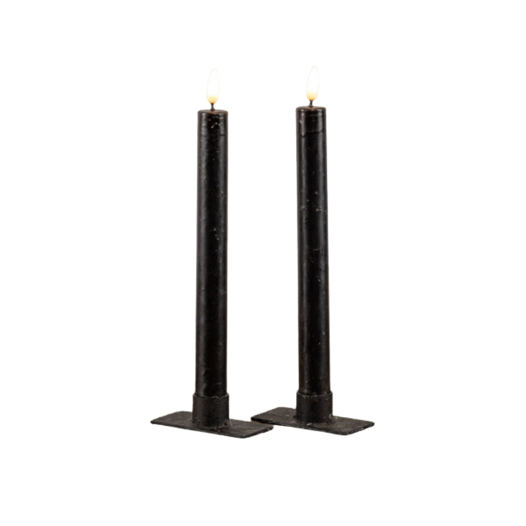3D Flame Taper Candle [Black - 9.5" -Set of 2]