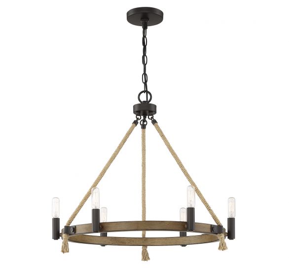6 Light Oil Rubbed Bronze with Wood Chandelier