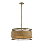 Arcadia 6 Light Warm Brass With Natural Rattan Pendant