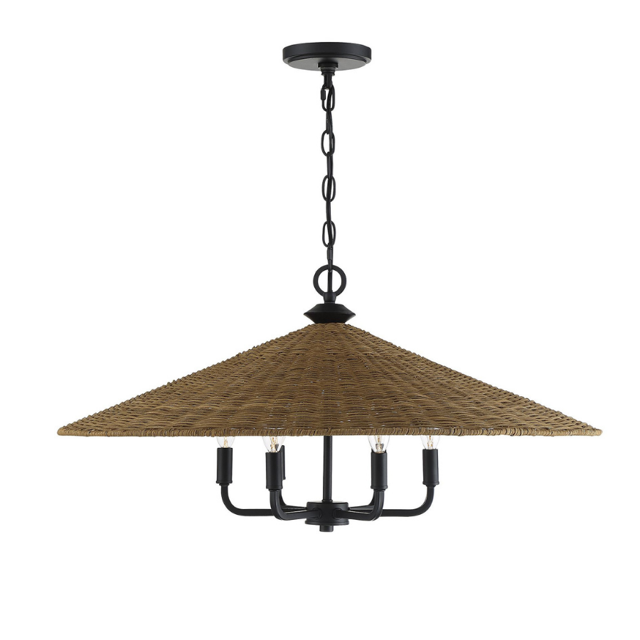 Eman 6 Light Matte Black With Dark Rattan Pendant