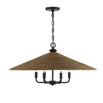 Eman 6 Light Matte Black With Dark Rattan Pendant