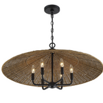 Eman 6 Light Matte Black With Dark Rattan Pendant