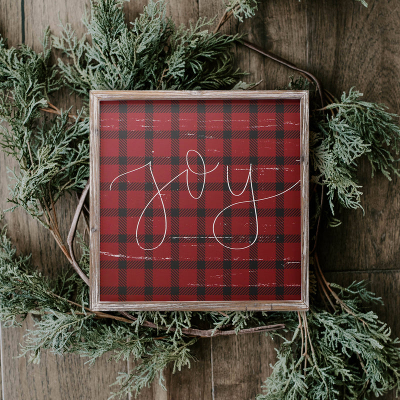 Joy Wood Plaid Sign